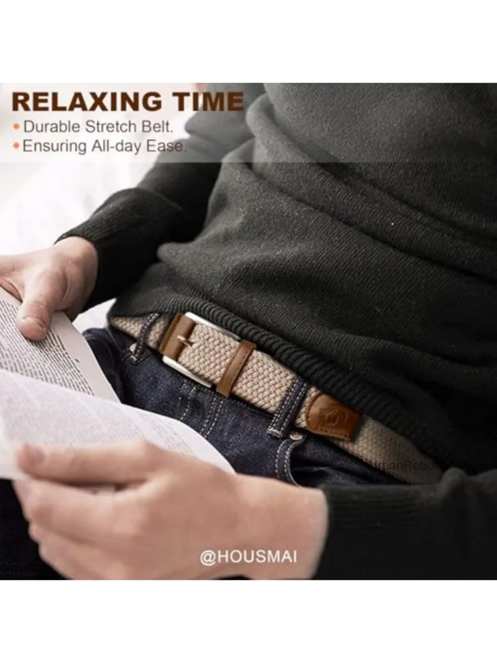 Stretch Braided Belt for Men - Elastic Woven Golf Belt - No-Hole Design - Nylon